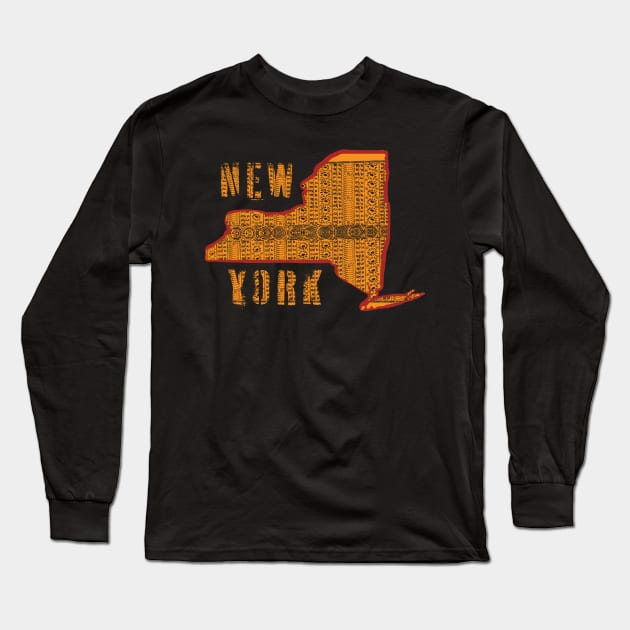 Polynesian Style New York State Map and Spellout Long Sleeve T-Shirt by pelagio